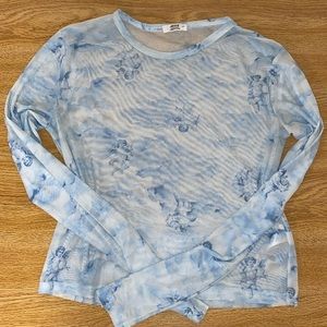 Sheer, baby blue, angel shirt.